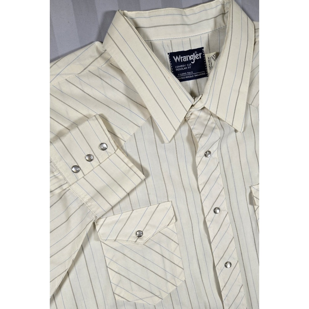 Vintage Wrangler Cowboy Cut Fit Mens Pearl Snap Western White Shirt XLT 0018